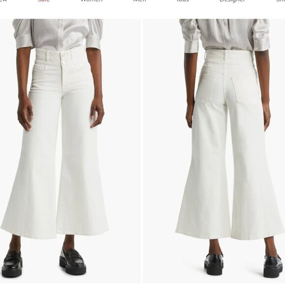 New Frame Le Palazzo Double Waistband Crop Wide Leg Jeans in Au Natural Clean 34 - Picture 1 of 15